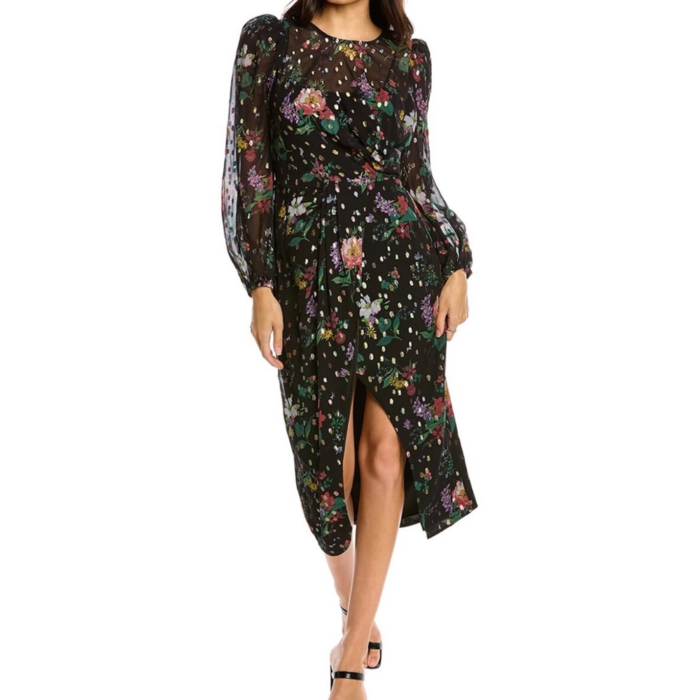 AMUR Clipped Lurex Chiffon Midi Dress